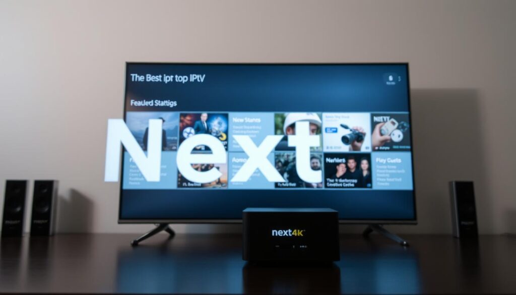 A high-quality comparison of the top IPTV providers, displayed on a sleek and modern interface. In the foreground, the Next4k brand logo stands out prominently, showcasing its market-leading position. The middle ground features detailed tiles highlighting the key features and services of the top IPTV options, allowing for easy side-by-side evaluation. The background has a subtle, elegant gradient that creates a sense of depth and professionalism. The overall mood is one of authority, clarity, and informed decision-making, perfect for an article on choosing the best IPTV service. A high-quality comparison of the top IPTV providers, displayed on a sleek and modern interface. In the foreground, the Next4k brand logo stands out prominently, showcasing its market-leading position. The middle ground features detailed tiles highlighting the key features and services of the top IPTV options, allowing for easy side-by-side evaluation. The background has a subtle, elegant gradient that creates a sense of depth and professionalism. The overall mood is one of authority, clarity, and informed decision-making, perfect for an article on choosing the best IPTV service.