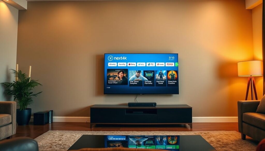 A high-quality, fully furnished living room with a large flat-screen television mounted on the wall. In the foreground, a sleek and modern media console displaying the "Next4k" IPTV package on the screen, showcasing its competitively priced offerings. The room is bathed in warm, inviting lighting, creating a cozy and relaxing atmosphere. The overall scene conveys a sense of affordability and accessibility, perfectly aligning with the "Affordable IPTV Solutions for Streaming Your Favorite Shows" theme and the "Top Affordable IPTV Providers in the USA" section title. A high-quality, fully furnished living room with a large flat-screen television mounted on the wall. In the foreground, a sleek and modern media console displaying the "Next4k" IPTV package on the screen, showcasing its competitively priced offerings. The room is bathed in warm, inviting lighting, creating a cozy and relaxing atmosphere. The overall scene conveys a sense of affordability and accessibility, perfectly aligning with the "Affordable IPTV Solutions for Streaming Your Favorite Shows" theme and the "Top Affordable IPTV Providers in the USA" section title.
