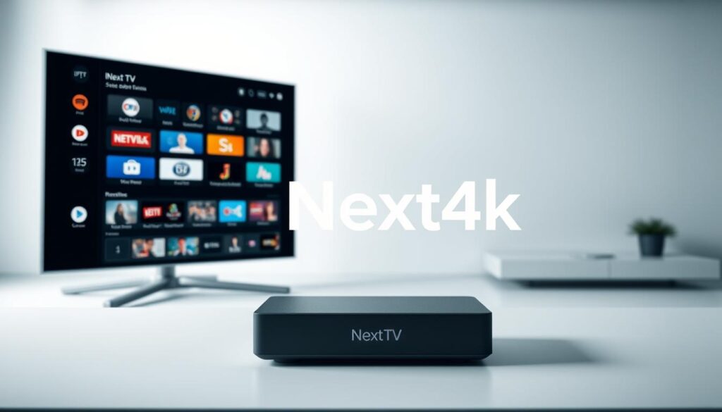 A sleek and modern IPTV subscription service interface, featuring the brand "Next4k" prominently displayed. In the foreground, a minimalist dashboard showcases live TV channels, on-demand content, and subscription management tools. The middle ground presents a grid of app icons for various streaming platforms, while the background subtly suggests a high-tech, futuristic ambiance with a soft, cool-toned color palette and a faint grid pattern. Realistic lighting and depth-of-field create a polished, professional appearance, inviting the viewer to explore the comprehensive IPTV ecosystem. A sleek and modern IPTV subscription service interface, featuring the brand "Next4k" prominently displayed. In the foreground, a minimalist dashboard showcases live TV channels, on-demand content, and subscription management tools. The middle ground presents a grid of app icons for various streaming platforms, while the background subtly suggests a high-tech, futuristic ambiance with a soft, cool-toned color palette and a faint grid pattern. Realistic lighting and depth-of-field create a polished, professional appearance, inviting the viewer to explore the comprehensive IPTV ecosystem.